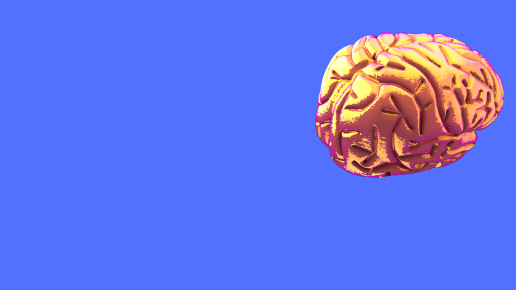 Stilisiertes Gehirn vor violettem Hintergrund