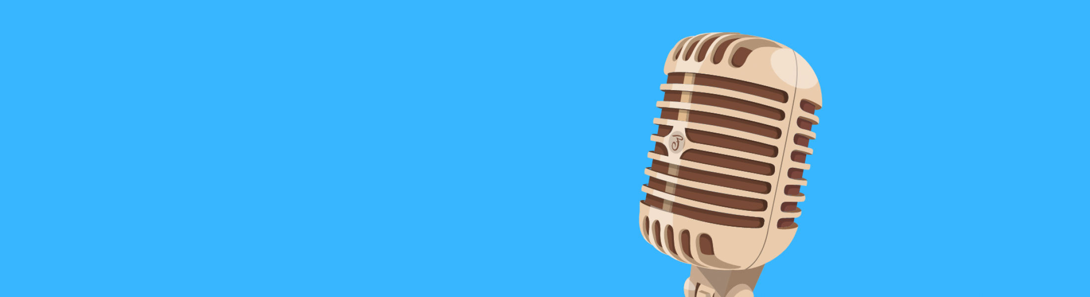Podcasts als Mittel der Unternehmenskommunikation: Header-Bild zeigt ein klassisches Mikrofon vor blauem Grund